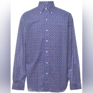 Ralph Lauren Shirt Mens Large Blue Long Sleeve Button Down Orange Flower Pattern